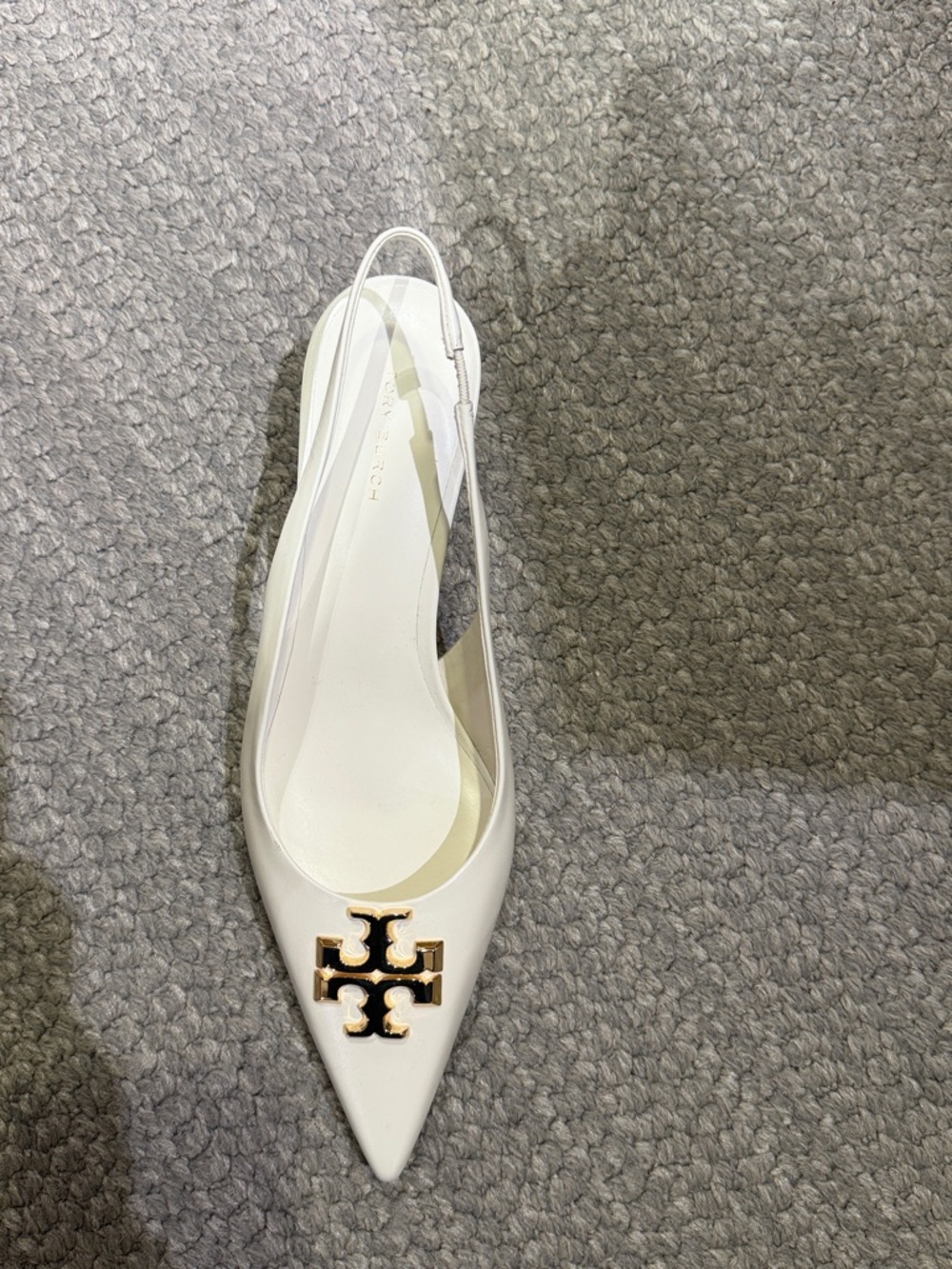Tory Burch Cream Pointed Slingback Mule with Gold Logo - Picture 2 of 5